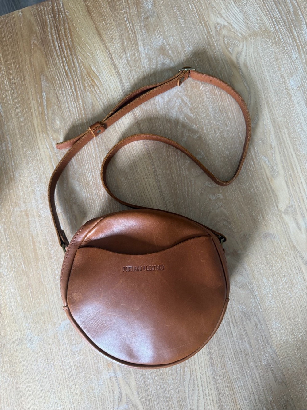 Portland Leather Cognac Round Crossbody Bag